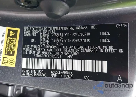 2014 Toyota Highlander Xle V6 from USA, damaged, VIN 5TDKKRFH3ES026701
